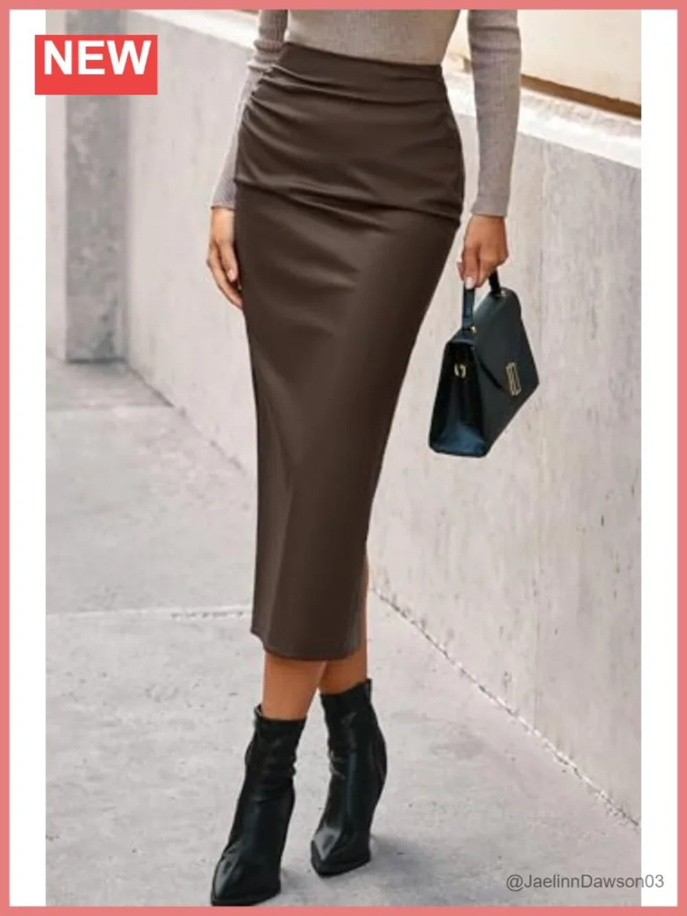 Women's Faux Leather Midi Pencil Skirt High Waisted Back Slit
